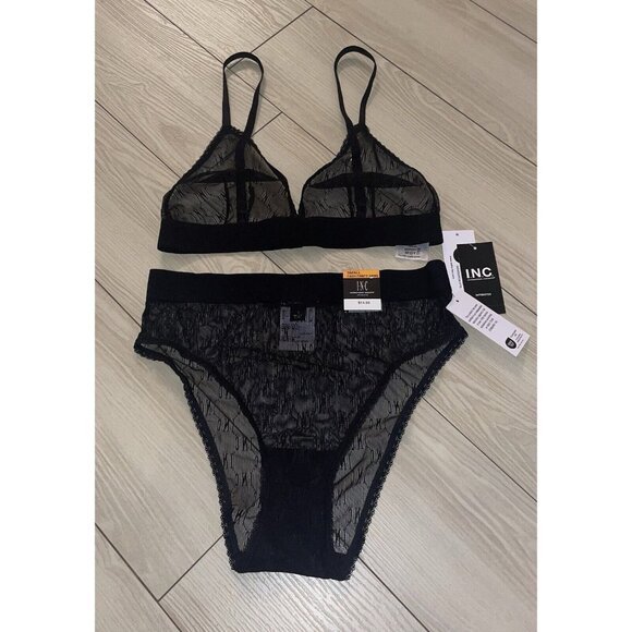 INC International Concepts 2 Piece Monogram Lace Bra Panty Set Womens S Small - Picture 1 of 4